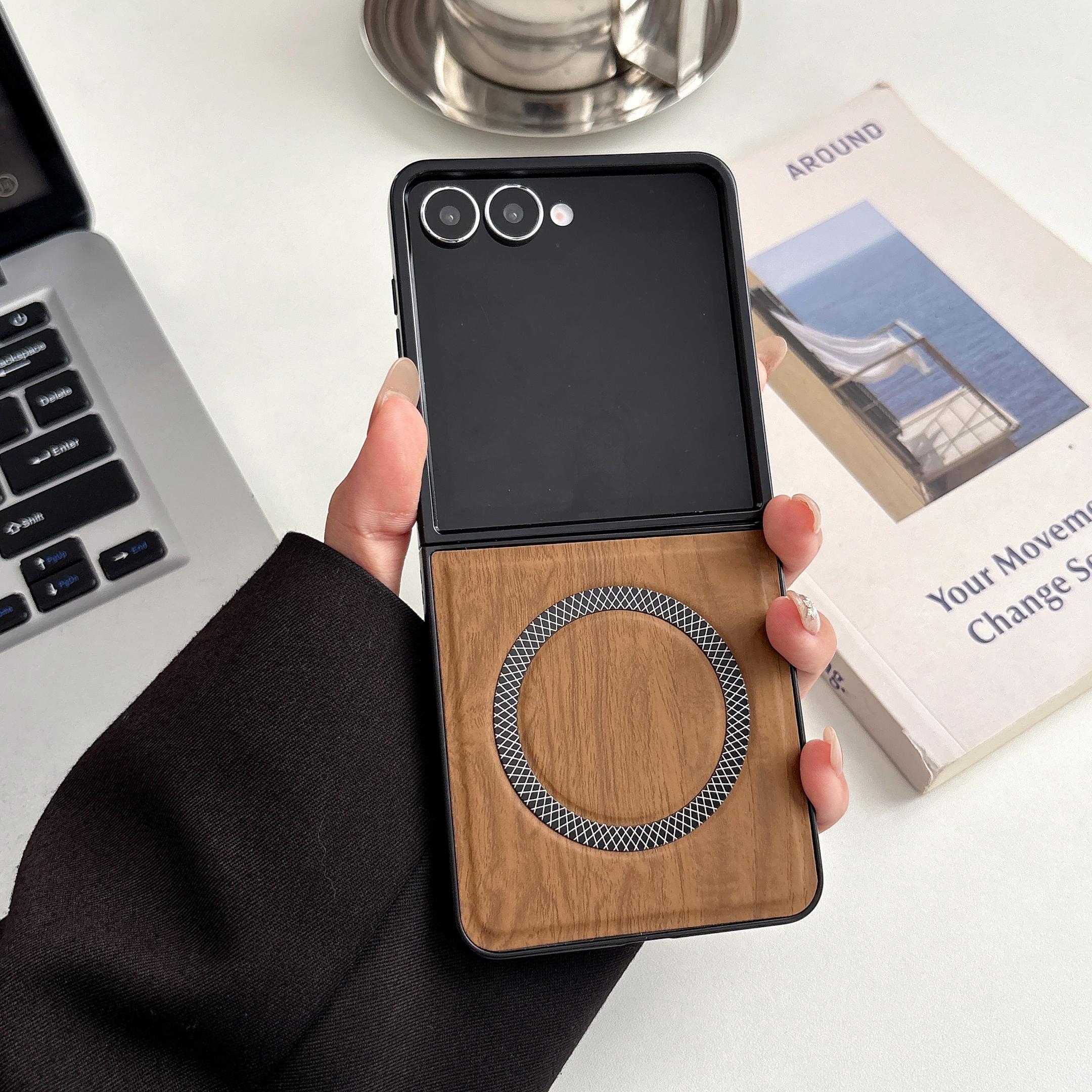Samsung Galaxy Z Flip7/flip6/flip5 Case, Wood Grain Magnetic Wireless Charging, Unique Design Phone Cover for Men and Women