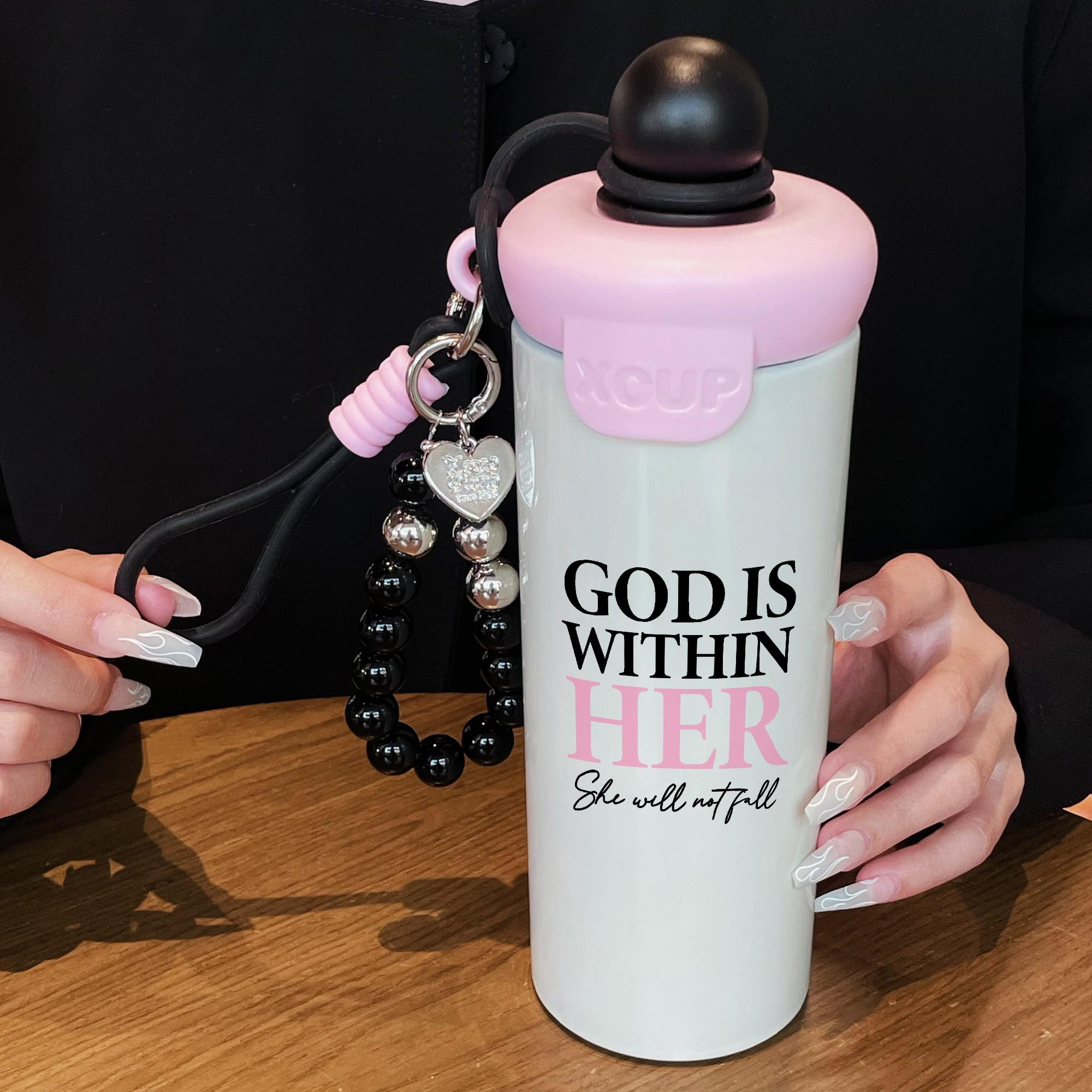 Women's Stainless Steel Mug with Beaded Bracelet & Inspirational Quotes, Leak-Proof Travel Coffee Cup for Daily Use