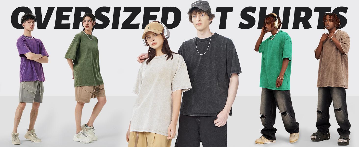 Yimoon 3 Pack Women's Oversized T Shirts Acid Wash Cotton Crew Neck Half Short Sleeve Summer Unisex Tees Casual Loose Fit Solid Streetwear Comfortable Tops Basic Womenswear Plain Tshirt