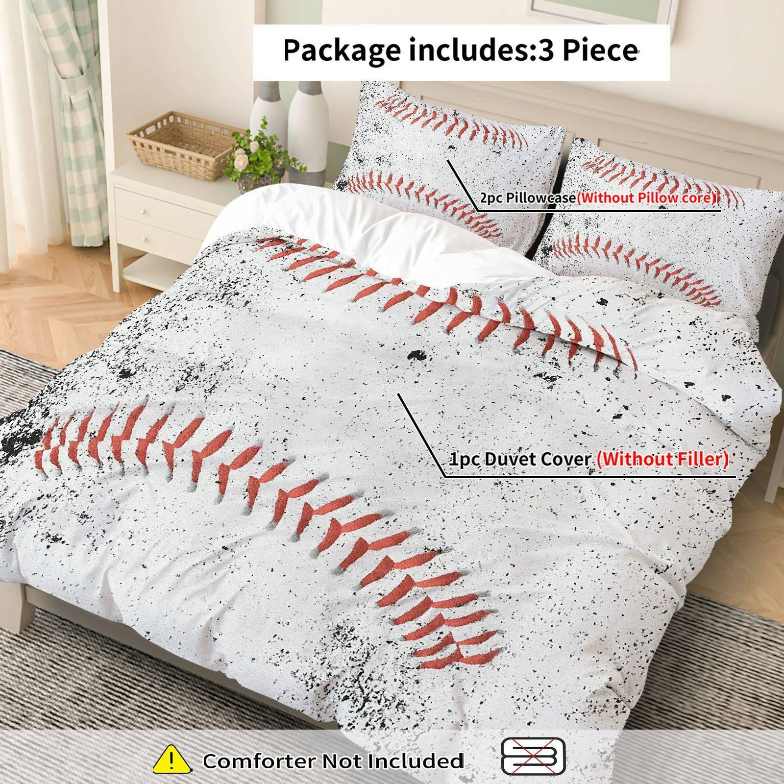 Baseball-Themed Printed Bedspread Set, Soft & Comfortable Bed3-piece baseball-themed printed bedspread set (1 bedspread + 2 pillowcases, without core), soft and comfortableding, Includes 1 Bedspread & 2 Pillowcases, Ideal for Bedroom Dorm Guest Room Decor