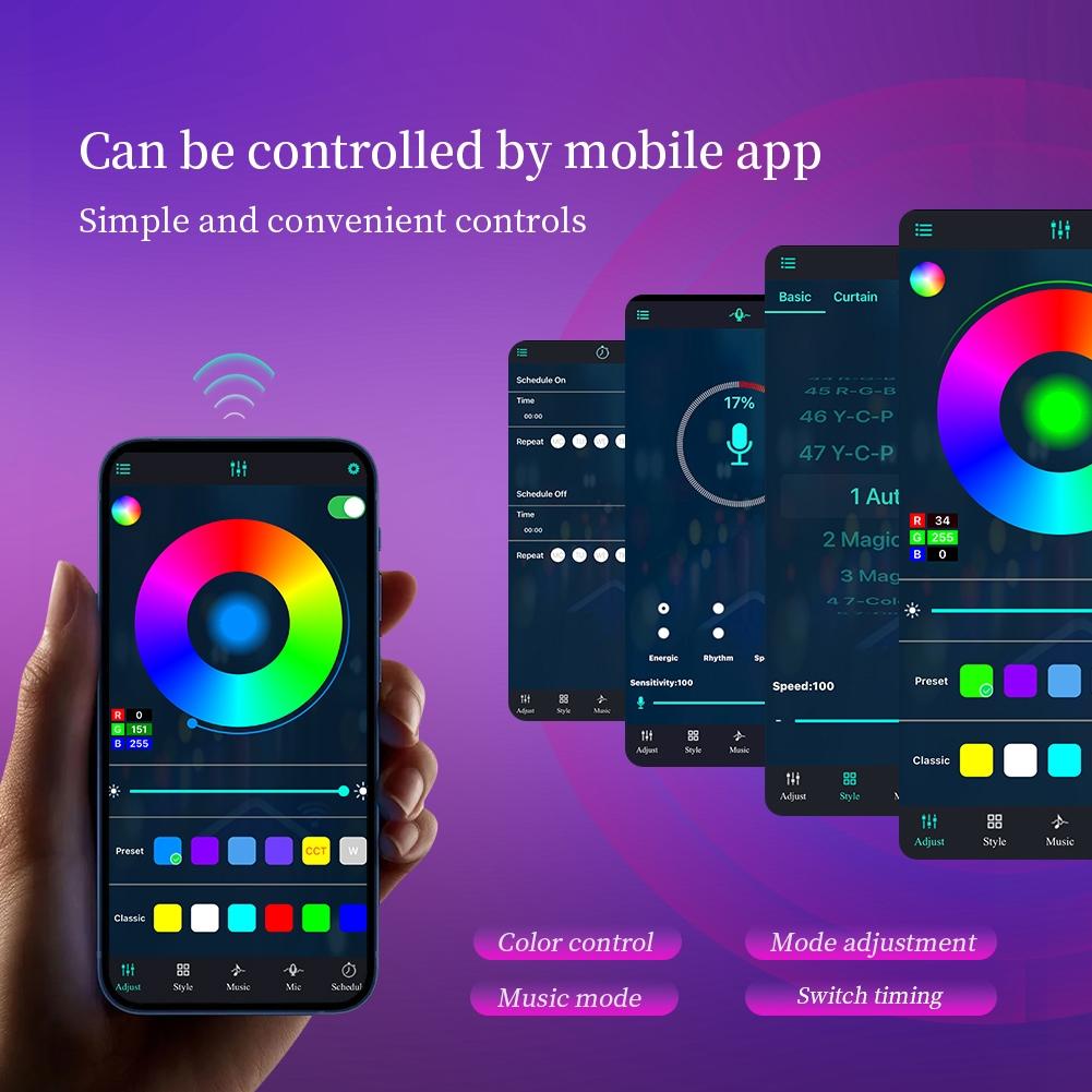 USB-Powered RGB Color-Changing LED Strip Light with App Control, Ambient Backlight for TV, Computer, Bedroom & Living Room, Decorative Neon Accent Light, Smart LED Lighting, Great Christmas Gift