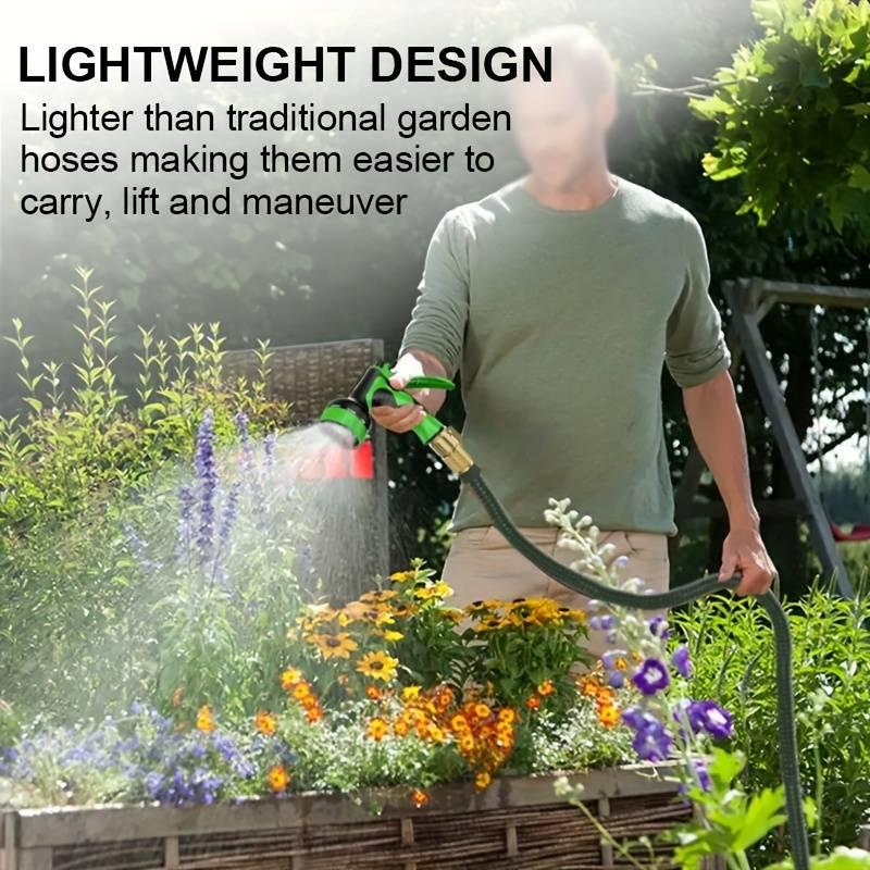 Flexible Garden Hose 75/100ft 3X Stronger Deluxe Expandable Green Polyester Fiber with 10 Functions Nozzle 3/4" Solid Brass Fittings Foldable for Outdoor Gardening Car Cleaning