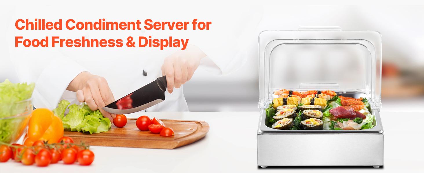 VEVOR Countertop Food Serving Display Container, 1x 1/2 Pan Stainless Steel Food Serving Tray, Buffet Condiment Dispenser Display Rack with Clear Lid Ice Tray, for Restaurant Hotel Kitchen Party VEVOR Countertop Food Serving Display Container, 1x 1/2 Pan Stainless Steel Food Serving Tray, Buffet Condiment Dispenser Display Rack with Clear Lid Ice Tray, for Restaurant Hotel Kitchen Party