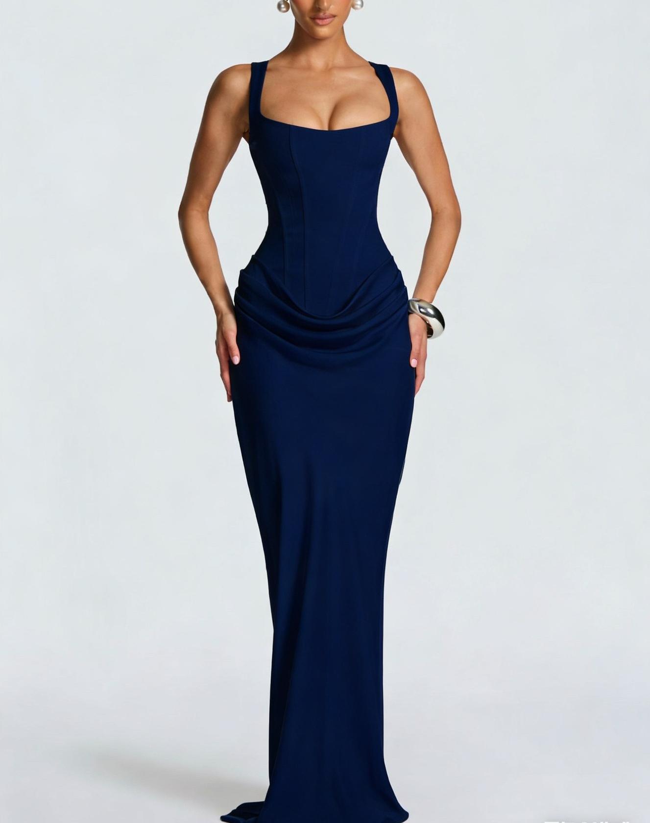 Women's Plus Size Fitted Boned Corset Gown - Polyester Blend Sleeveless Cami Bodycon Maxi Garment, Summer Formal Wear for Dinner, Party Events, Machine Washable (Cold Wash, Line Dry, Normal Type)