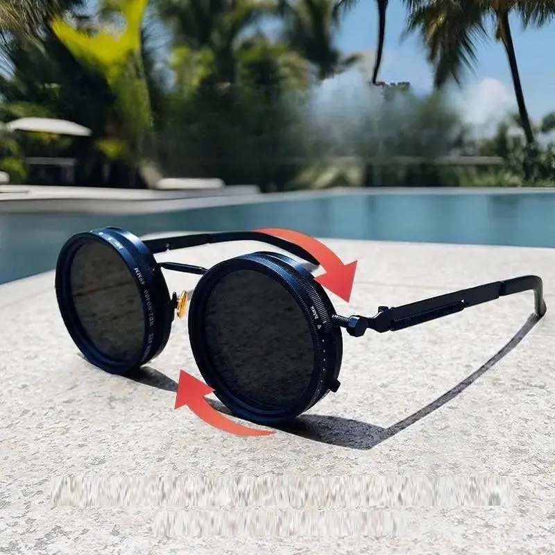 XUH Polarized Retro Round Sunglasses for Men and Women, Lightweight Trendy Streetwear Punk Style with UV400 Anti-Glare Protection for Driving, Trendy Streetwear Sunglasses, Cool Gifts For Guys, Womens Sunglasses, Men's Accessories, Funky Unique Accessorie