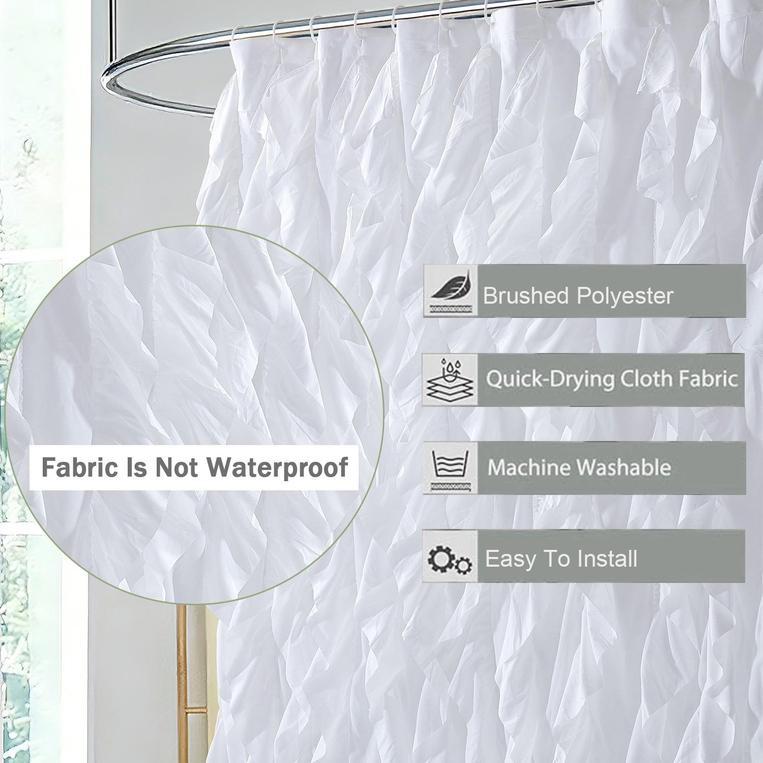 Elegant Ruffled Fringe Bath Curtain, Polyester Fiber, Artistic Ripple Design, Easy Hang Hook, Bathroom Decor, Stylish Shower Curtain