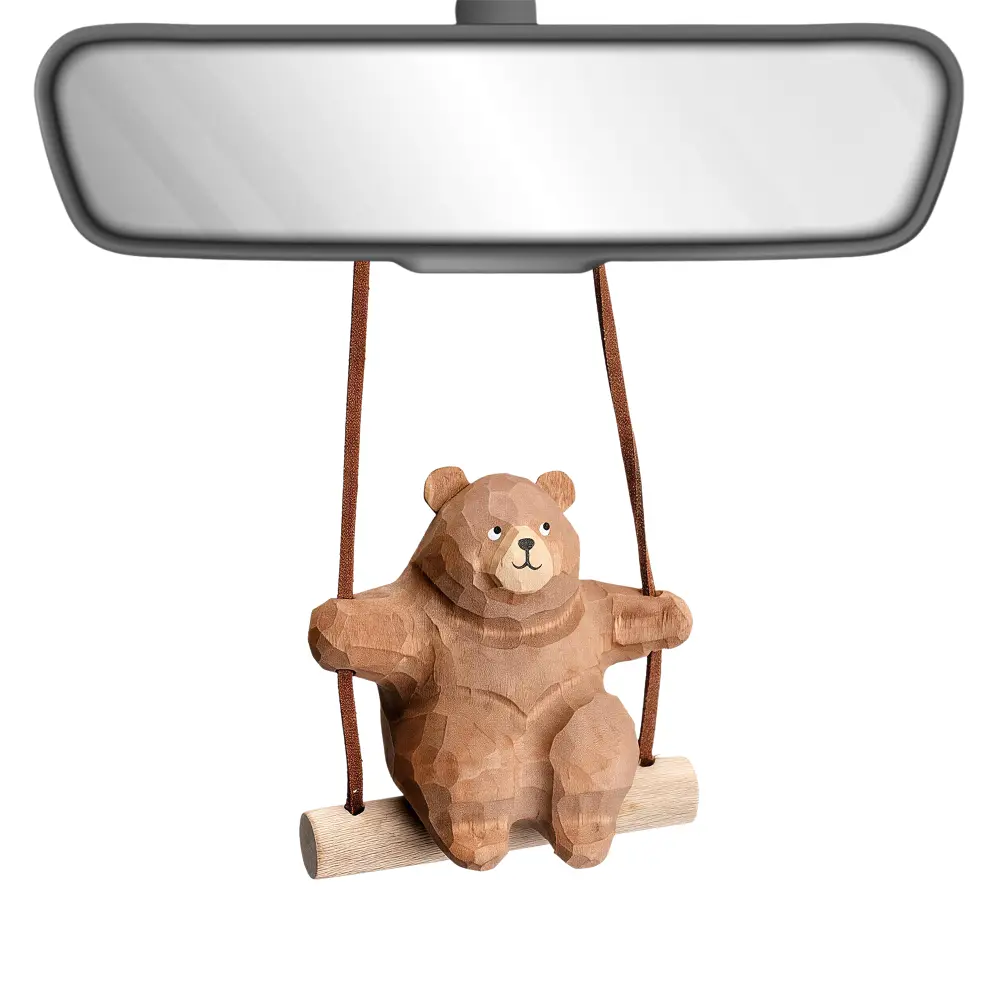 Handmade Natural Wood Grain Carved Wooden Swing Hanging Ornament - Wall & Window Home Decor Figurine Pendant, Ornament for car rearview mirrors, Unique Gift for Birthday, Christmas Home Supplies Accent