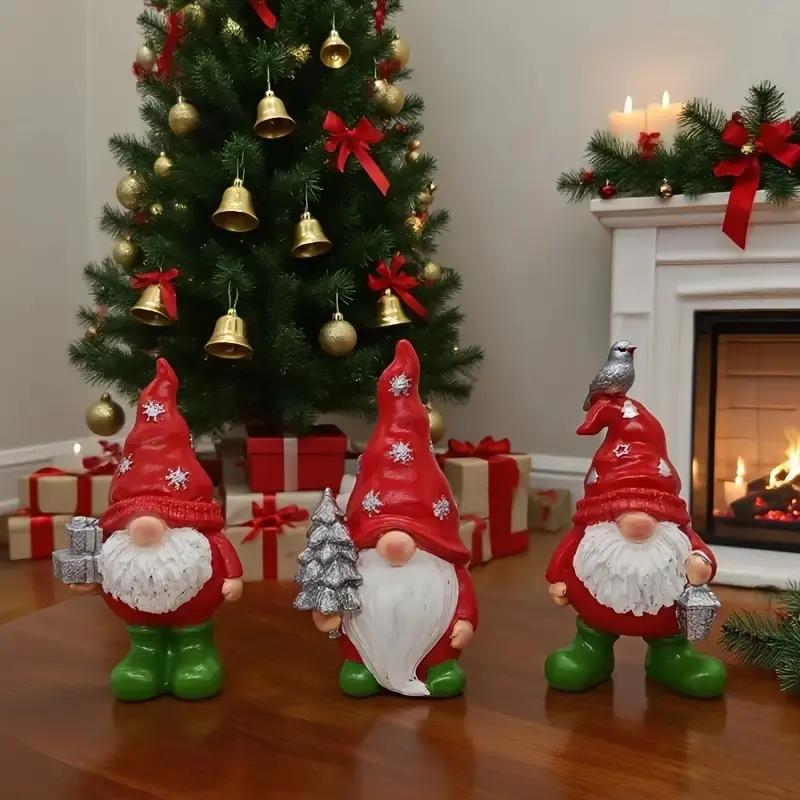 Set of 3 Resin Gnome Figurines, Home Decor & Kitchen Accessories, Perfect Christmas Living Room Decoration, Unique Gift Idea