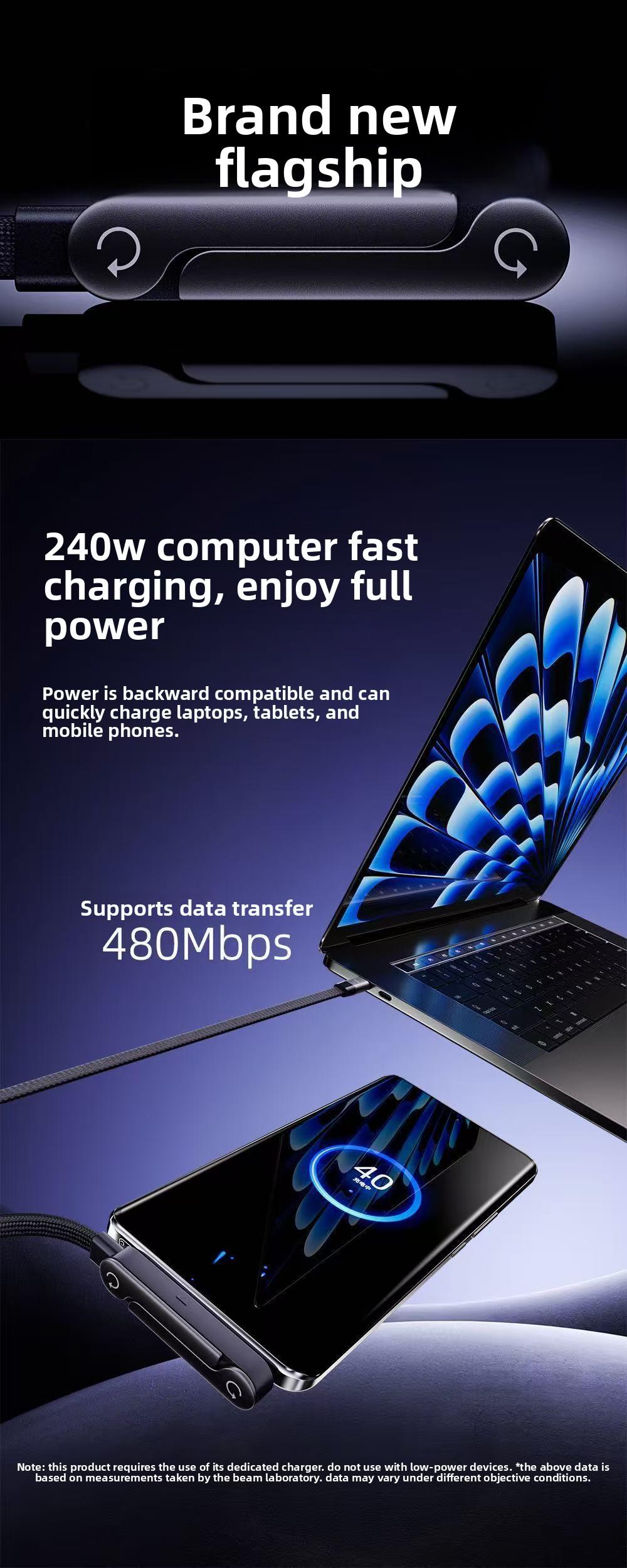 240W Fast Charging Foldable Phone Stand Cable for iPhone 17 Right Angle Quick Charge Cord