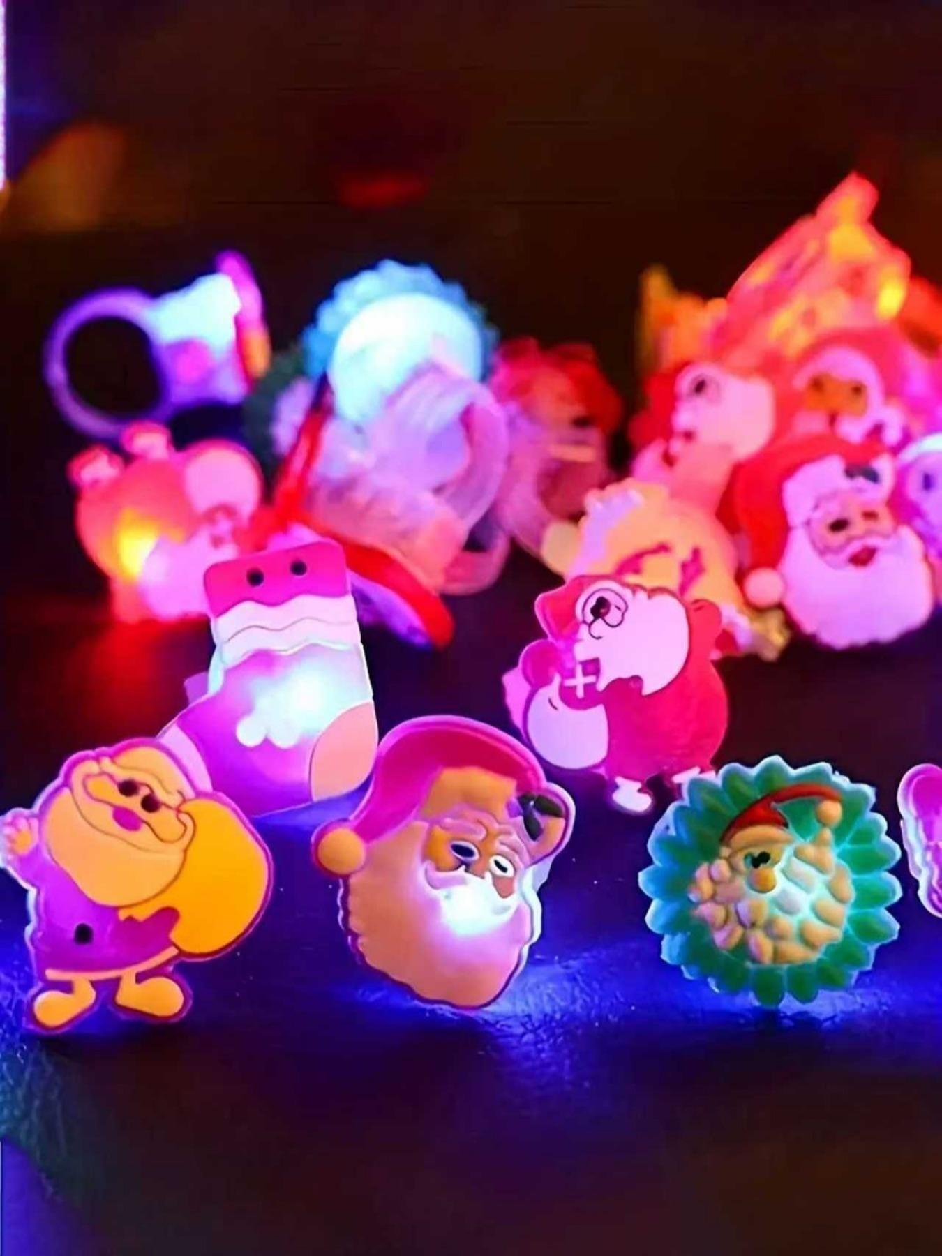 50 LED Halloween Christmas Rings, Cute Animal Flower Fruit Pumpkin Ghost Skull Santa Party Ring Gift, Holiday Decorations