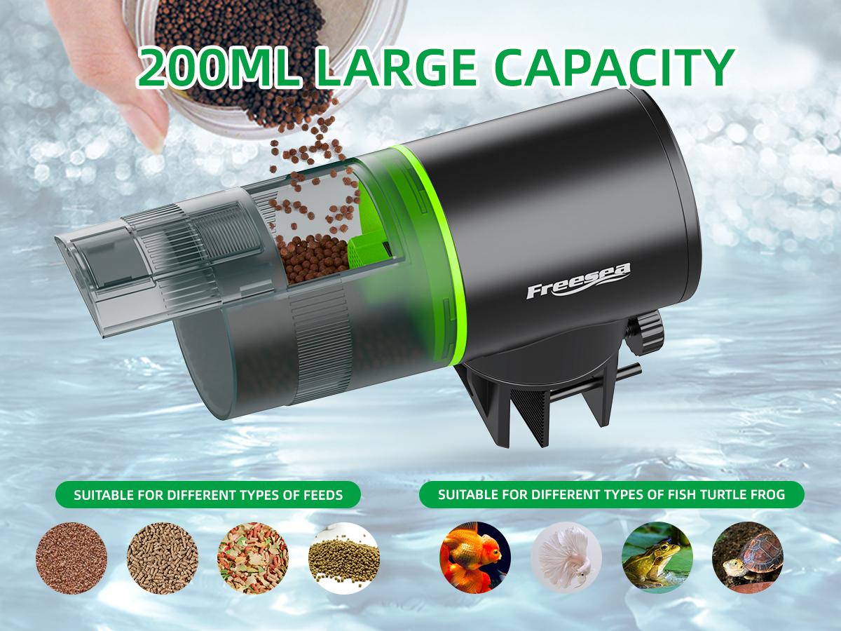FREESEA Automatic Fish Feeder for Aquarium: Auto Fish Food Dispenser with Timer for Small Tank Betta Turtle - Battery Vacation Self Feeding for Flakes