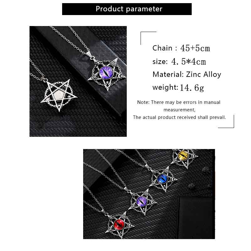 Pentagram shape Devil's Eye Pendant Necklace For Men And Women Punk Retro Non Adjustable Metal Collar  ing Jewelry Gifts