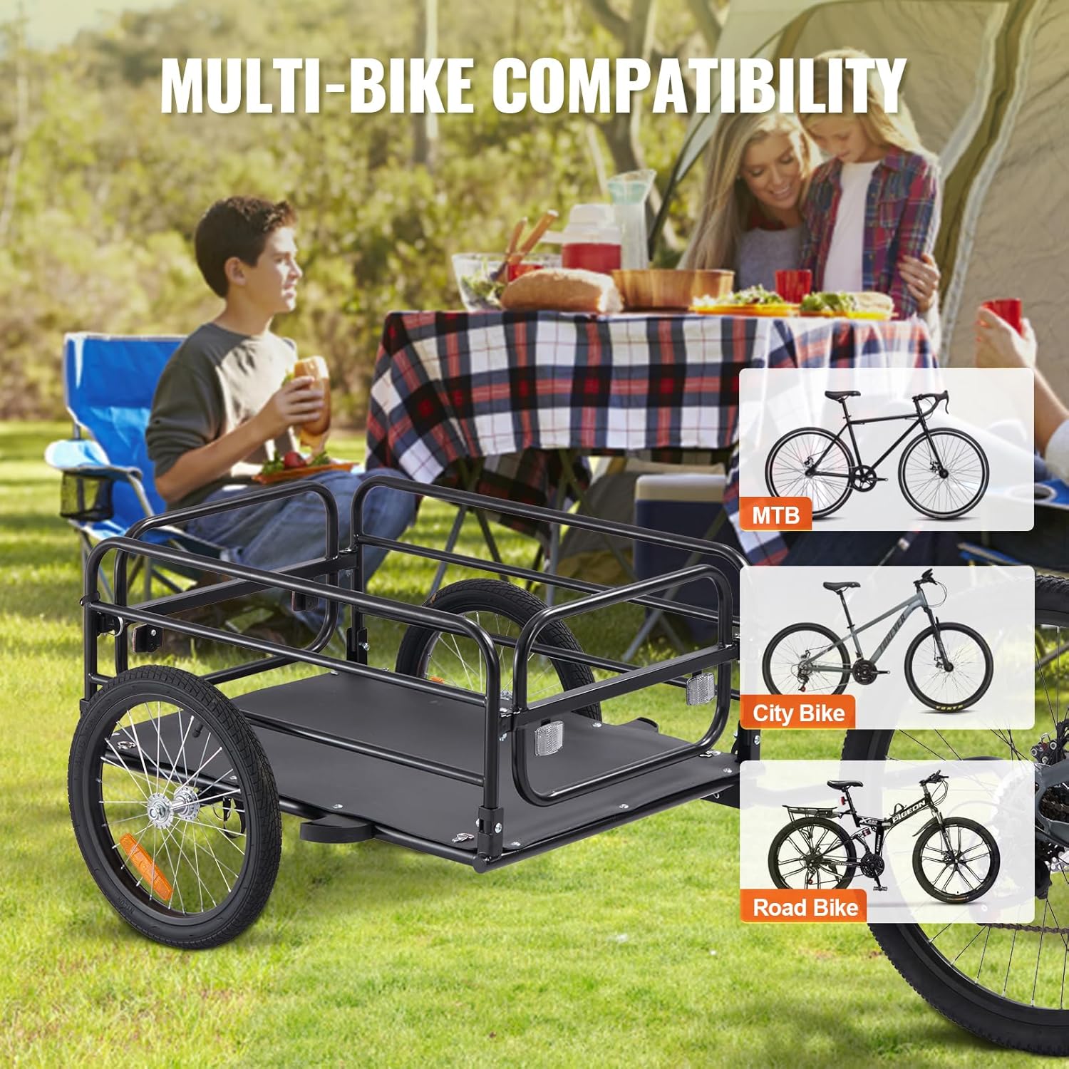 Heavy-Duty Bike Cargo Trailer with Metal Frame, 88/100/160 lbs Load Capacity, Cargo Hauling Bicycle Wagon Cart, Compact Fold for Storage, Universal Hitch Fits Most Bikes