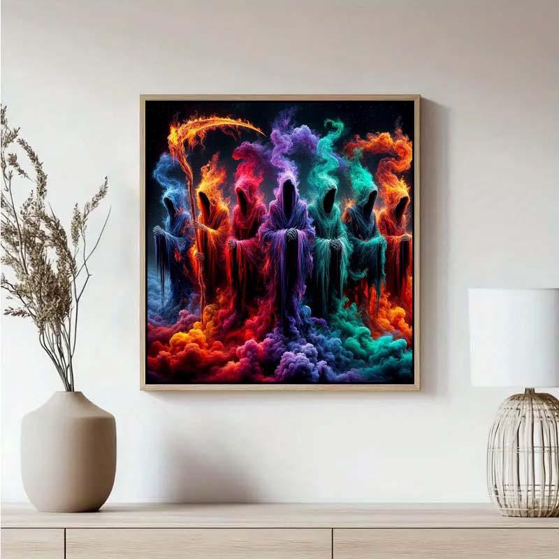 5D DIY Diamond Arts Colorful Painting Kit without Frame, Colorful Grim Reaper Pattern Round Diamond Arts Colorful Painting, DIY Decorative Art Picture for Beginner, Diamond Painting Kits