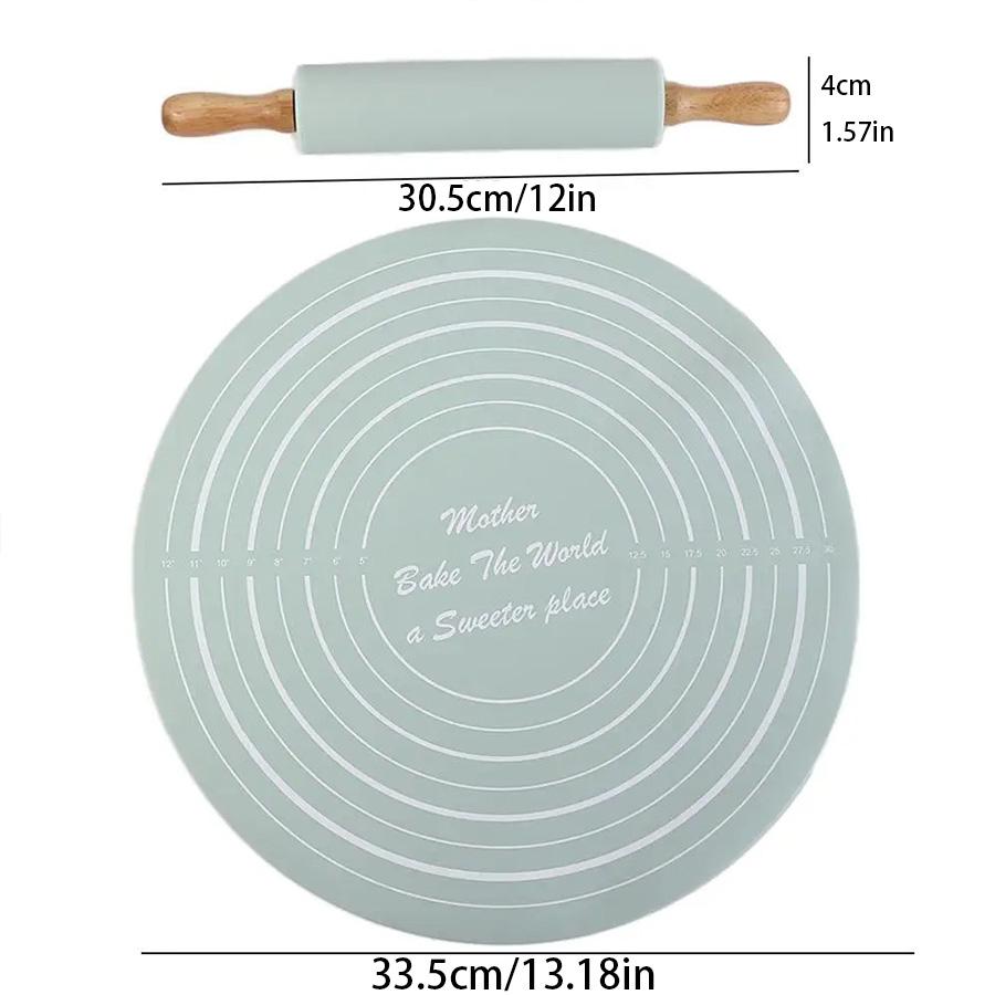 Dough Kneading and Rolling Pin Baking Set – Rolling Pin and Dough Mat Set, easily make cakes and dough, includes a round mat set, a must-have kitchen baking tool for home bakers and cooking enthusiasts