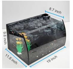 Hygger  8 Gallon LED Beginner Aquarium Bit  with Ultra-quiet  Power Filter Pump, 18W Colored led Light, Wide View Curved Shape Fish  with mountain view background，with gift for fish lovers ，small  for betta fish tank