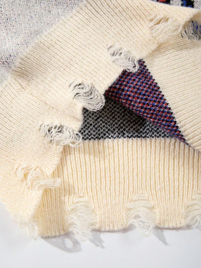 Men's New Casual Loose Fit Knit Sweater, Vintage Commuter Design, High Street Style, Long Sleeve Round Neck Pullover, Knit Tops