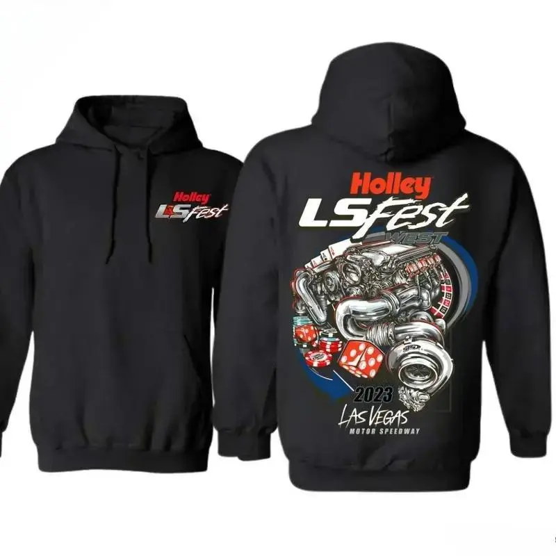 Women's Casual Breathable Fabric Hoodie - Holley LS Fest West Las Vegas Collector's Edition, Turbo Engine Graphic Top, Unisex Car Show Sweatshirt, Vintage Pullover for Drag Racing Fans