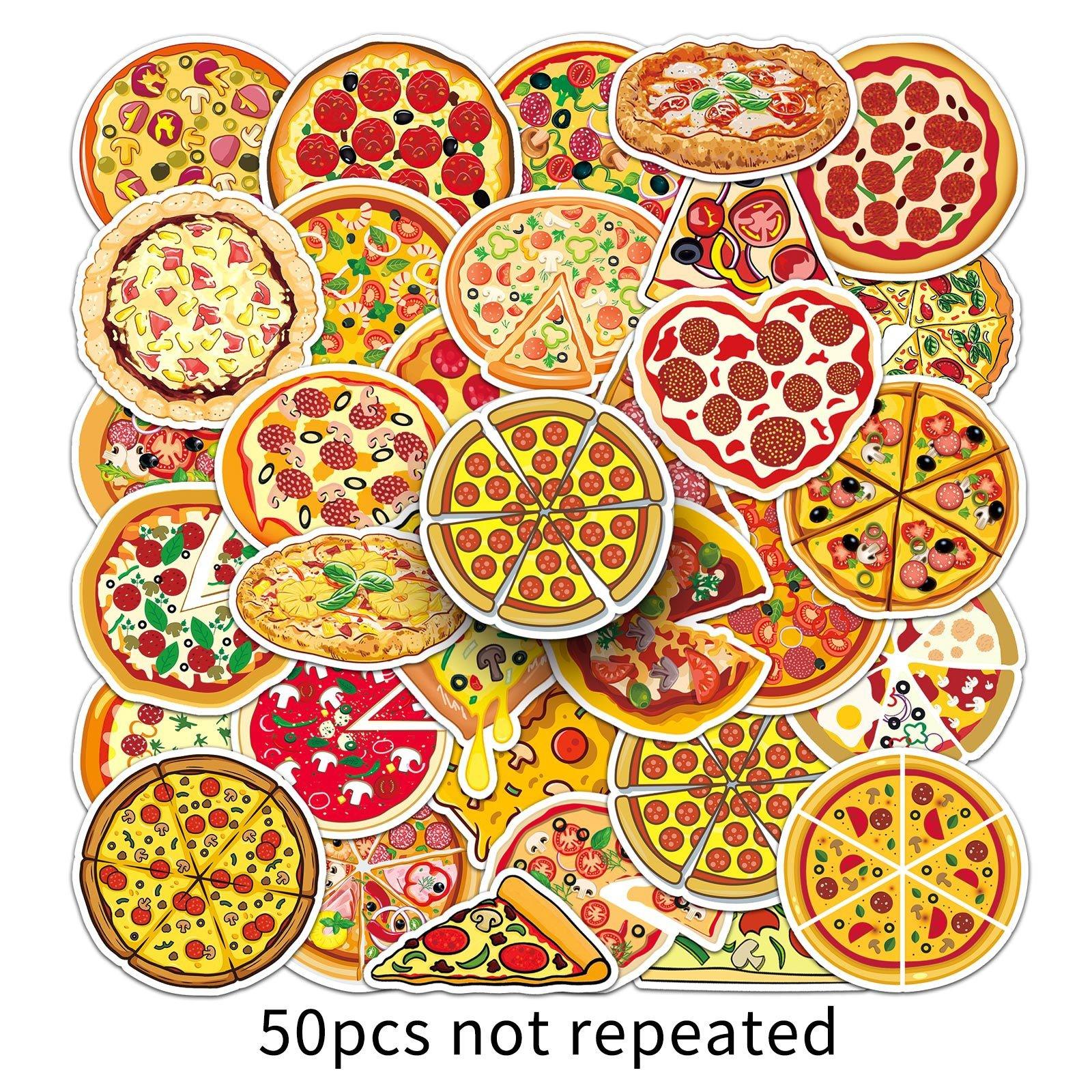 Pizza Sticker Set, 50 Pieces, Aesthetic Vinyl Waterproof Stickers, Water Bottle Food Stickers, Laptop, Phone, Kids Gift Stickers