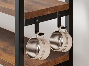 Raybee Furniture Bakers Rack for Kitchen with Power Outlet, 6-Tier Microwave Stand with Storage Cabinet, Farmhouse Kitchen Coffee Bar with Side Hooks, Utility Shelf for Kitchen