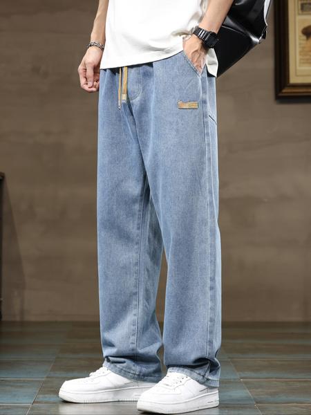 Men's elastic waist straight-leg plus-size jeans. Comfortable and loose street-style bottoms, suitable for plus-size men. Perfect for daily casual wear, urban street looks, and weekend fashion styles. A must-have trendy plus-size men's long pants 🔥