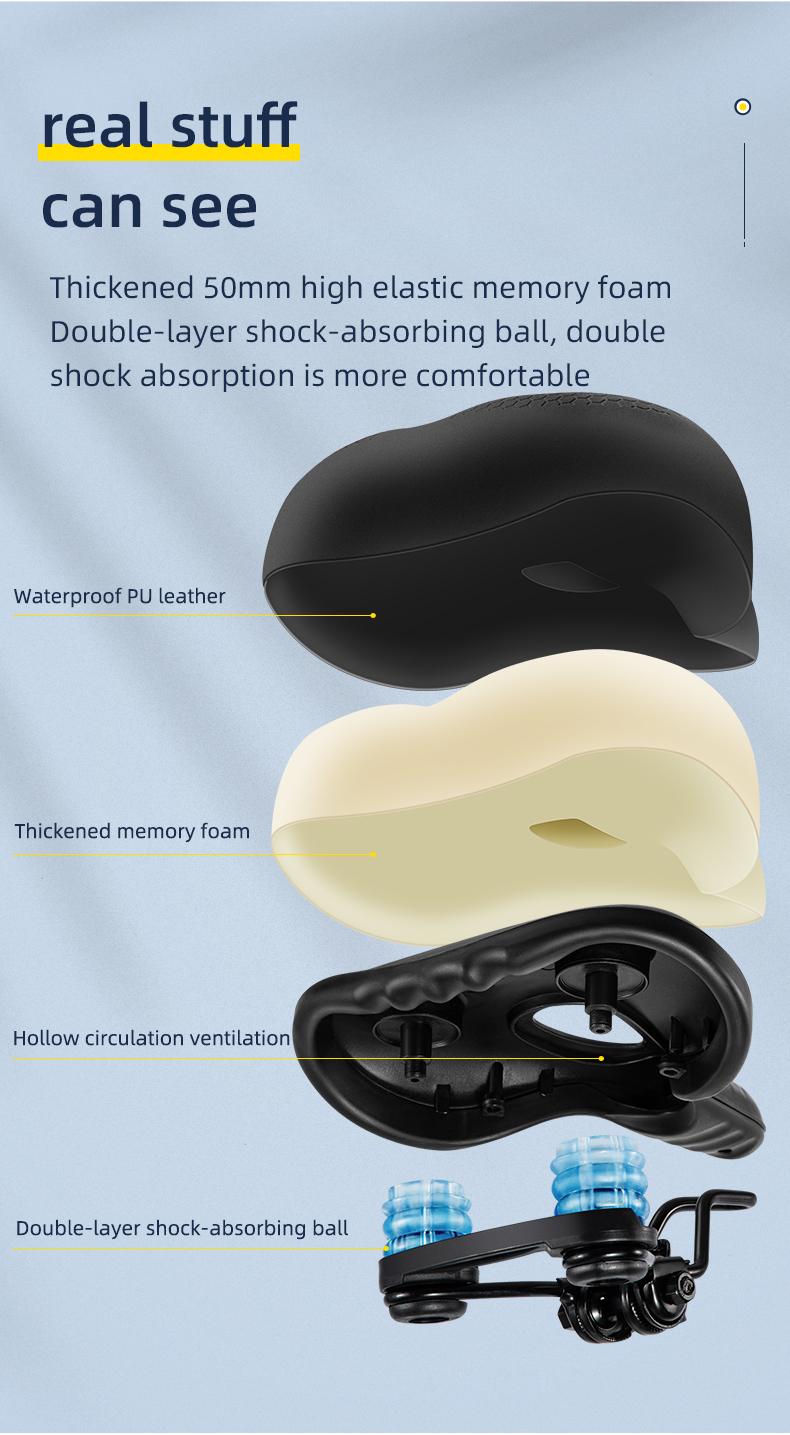 ROCKBROS Bike Seat Memory Foam Bike Saddle Comfortable Waterproof for City MTB Racing Bikes