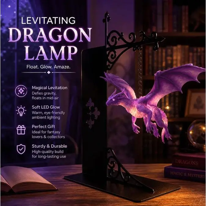 Suspended Dragon Lamp Floating Dragon Decor Night Light, Metal Stand Resin Dragon Table Lamp, Gothic Fantasy Decor for Bookshelf Bedroom Game Room, Gift for Dragon Lovers Gamers