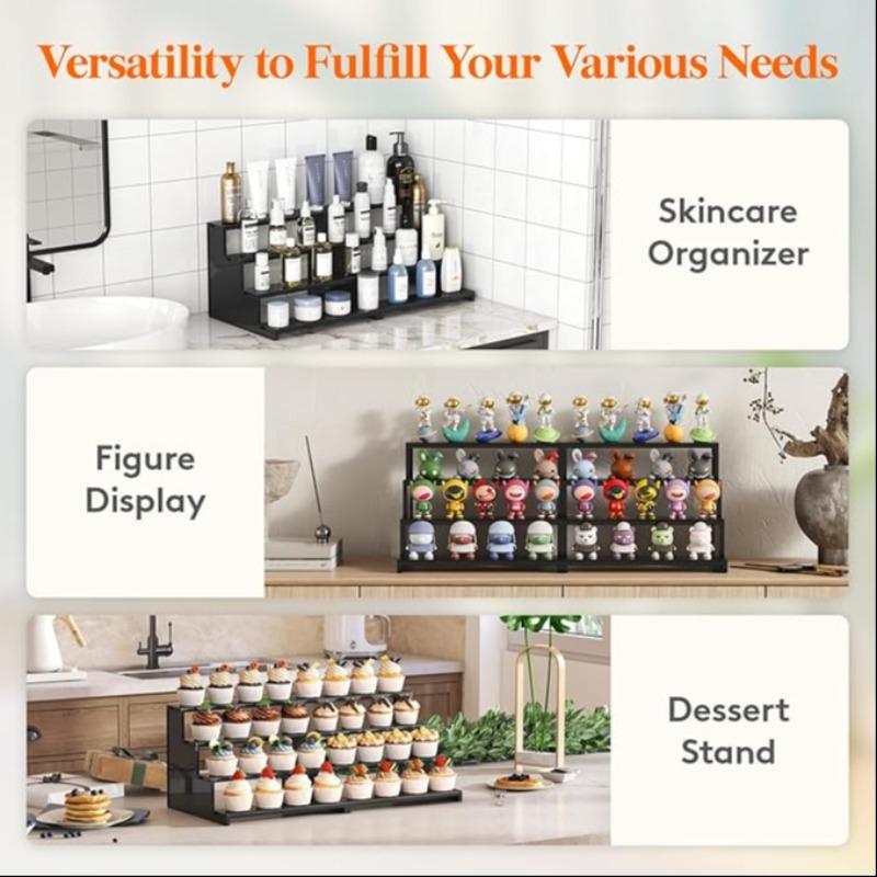 12 Inch Dark Cologne Perfume Rack, Step Style Organizer, Tool-Free Assembly, Display Shelf for Perfumes Skincare Decorations Desserts