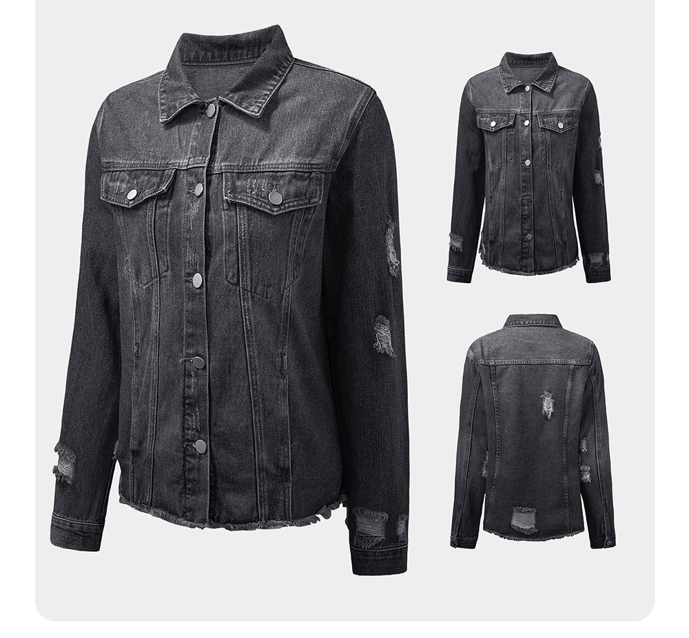 Women's Casual Short Jean Jackets Non Stretch Distressed Ripped Boyfriend Washed Coats Lapel Long Sleeve Denim Jacket Outwear Tops 2026 Womenswear Spring Winter Outfits