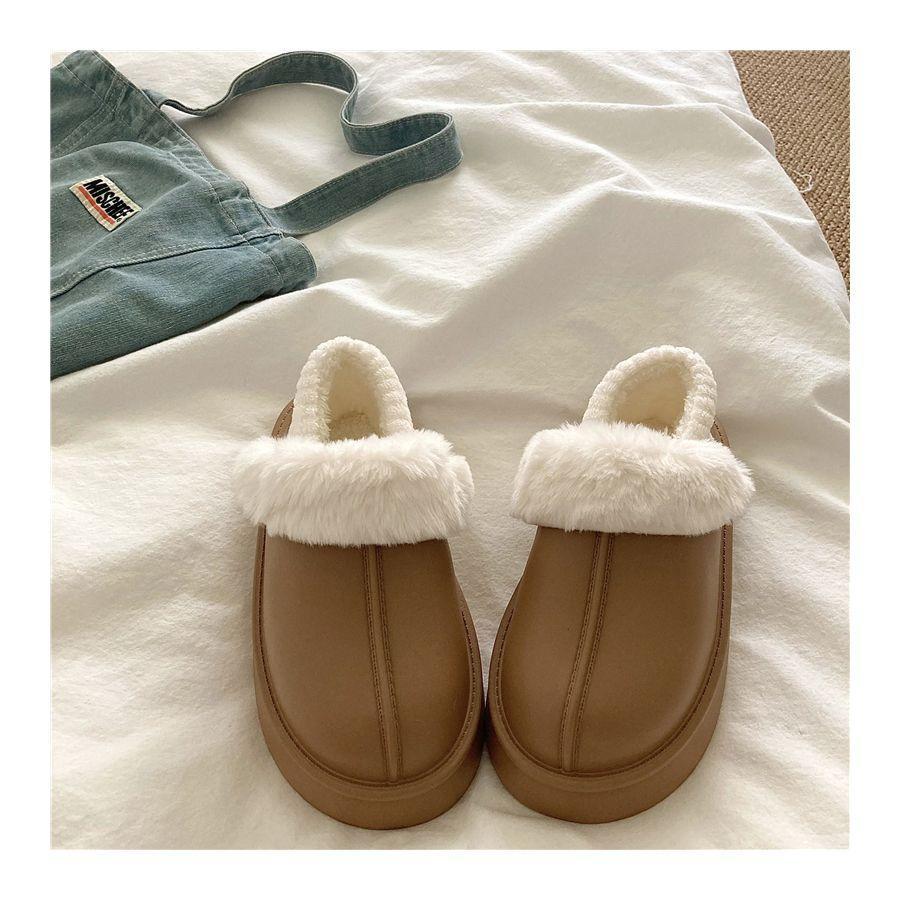 Crestar Winter Women Fuzzy Slippers New Outdoor Waterproof Cotton Shoes Warm Fluffy Home Slides Detachable Plush Cotton Slippers