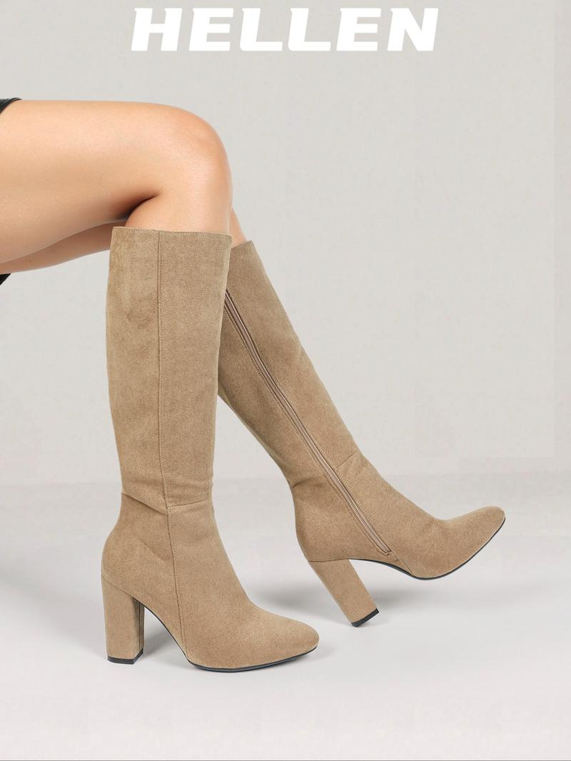 Women's Fall Fashion Pointed Toe High Heel Boots, Elegant Side Zipper Knee-High Shoes, Comfortable Autumn Winter Footwear, Pointed Toes Boots