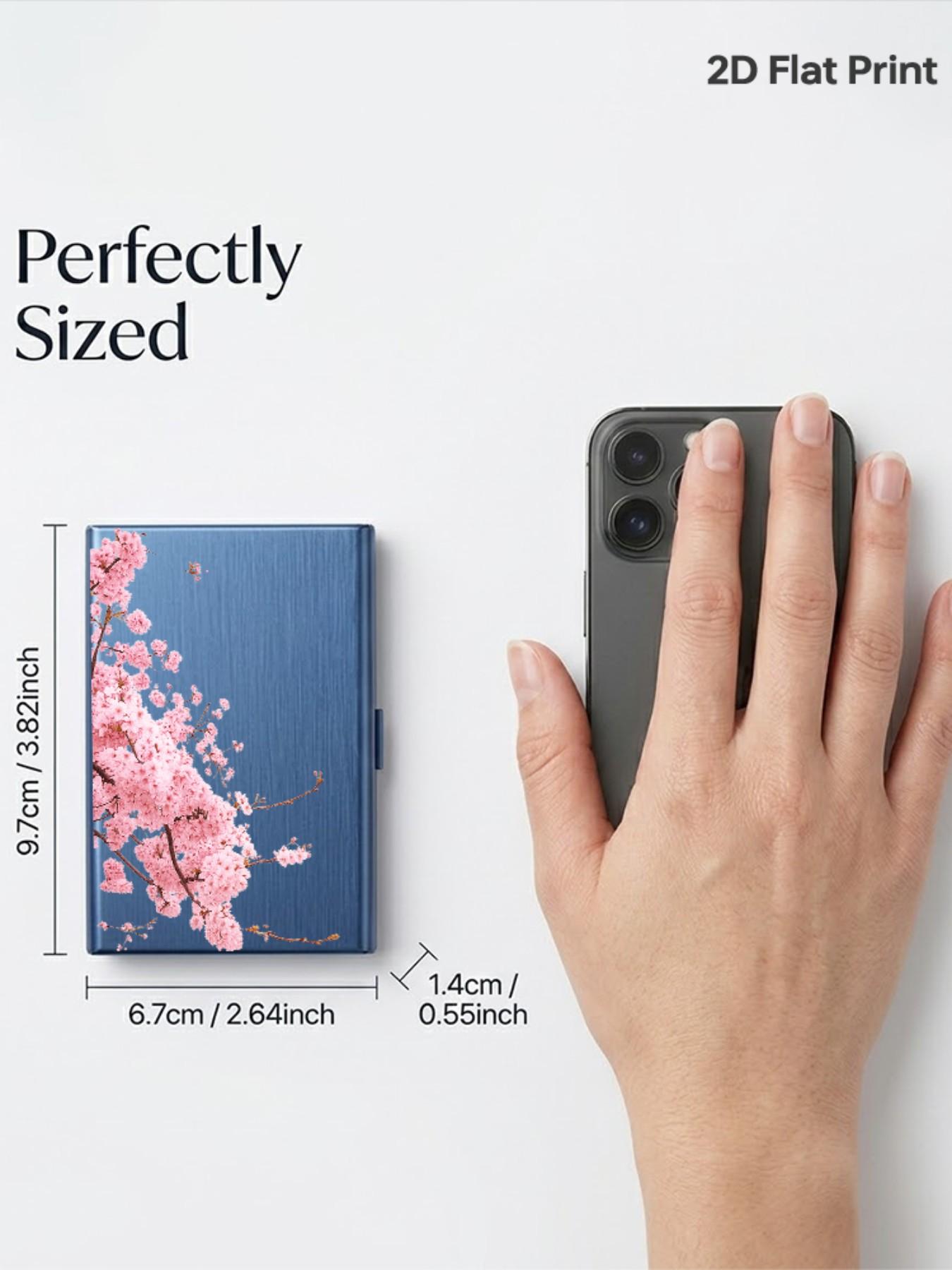 Cherry Blossom Pattern Rfid Metal Card Holder, Multi-Layer Stainless Steel Design, Ultra-Thin Magnetic Closure, Perfect Gift for All Seasons, Magnetic Card Holders