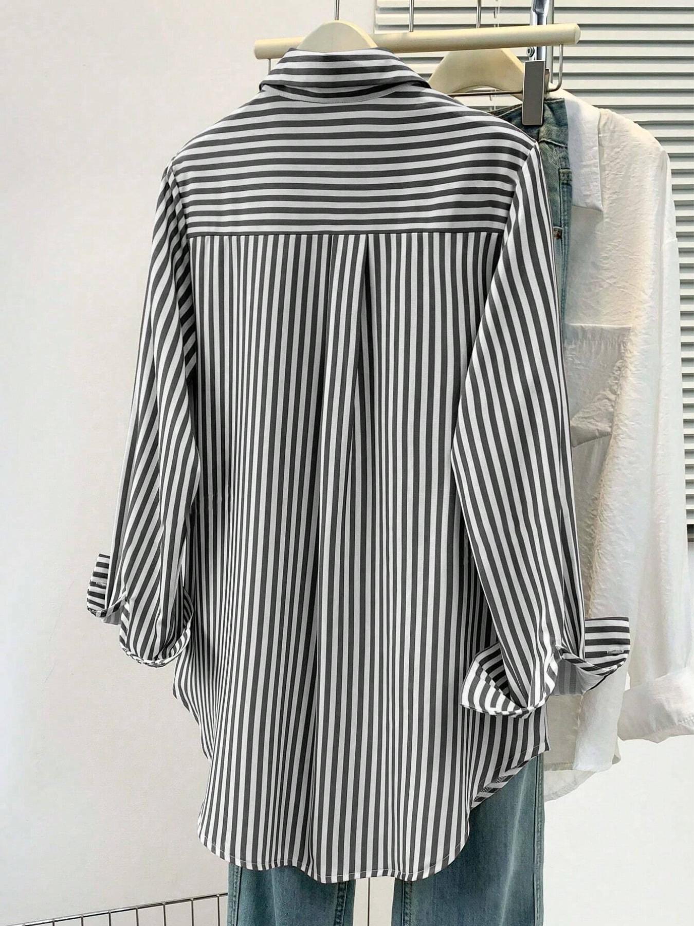 Women's Fashion Striped Long Sleeve Fitted Casual Shirt, All Seasons Wear, Daily Stylish Clothing, Comfortable and Versatile