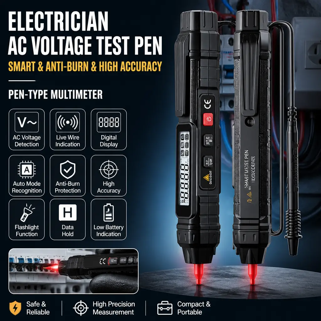 Smart Electrician Test Pen Multimeter, Handheld Pen‑Type Anti‑Burn Multi‑Function Voltage Current Resistance Measuring Tool