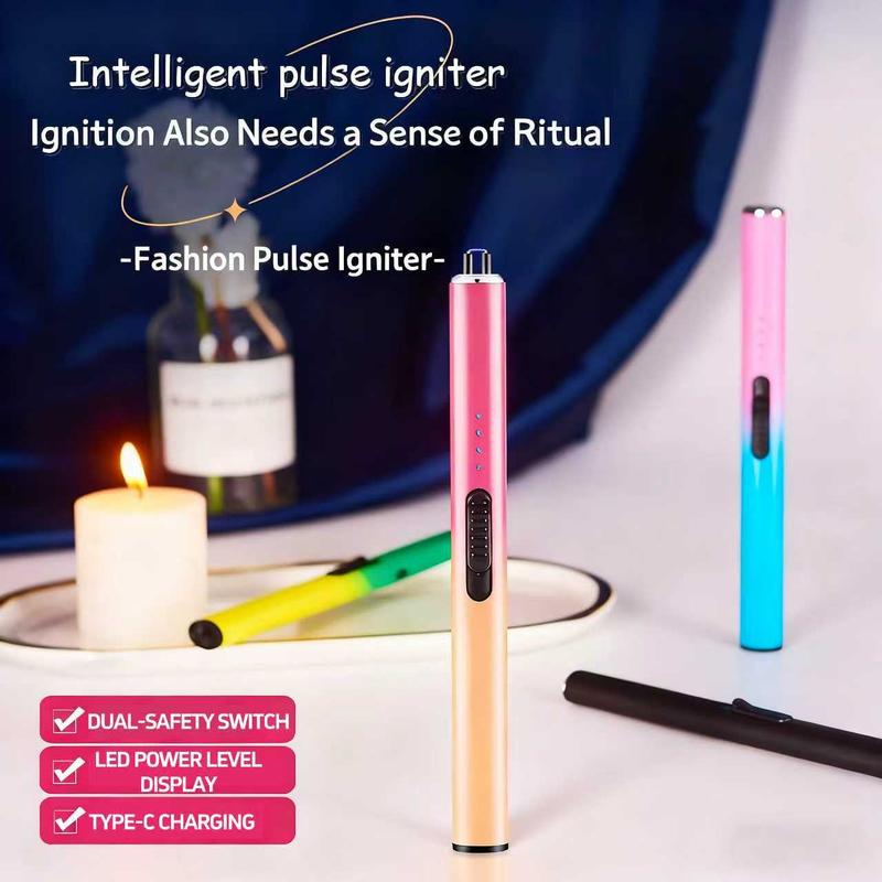 Igniter, electric igniter, rechargeable C-type igniter, arc igniter with LED battery display, flameless long-wick candle igniter, designed for barbecue and camping, Christmas gift, New Year gift