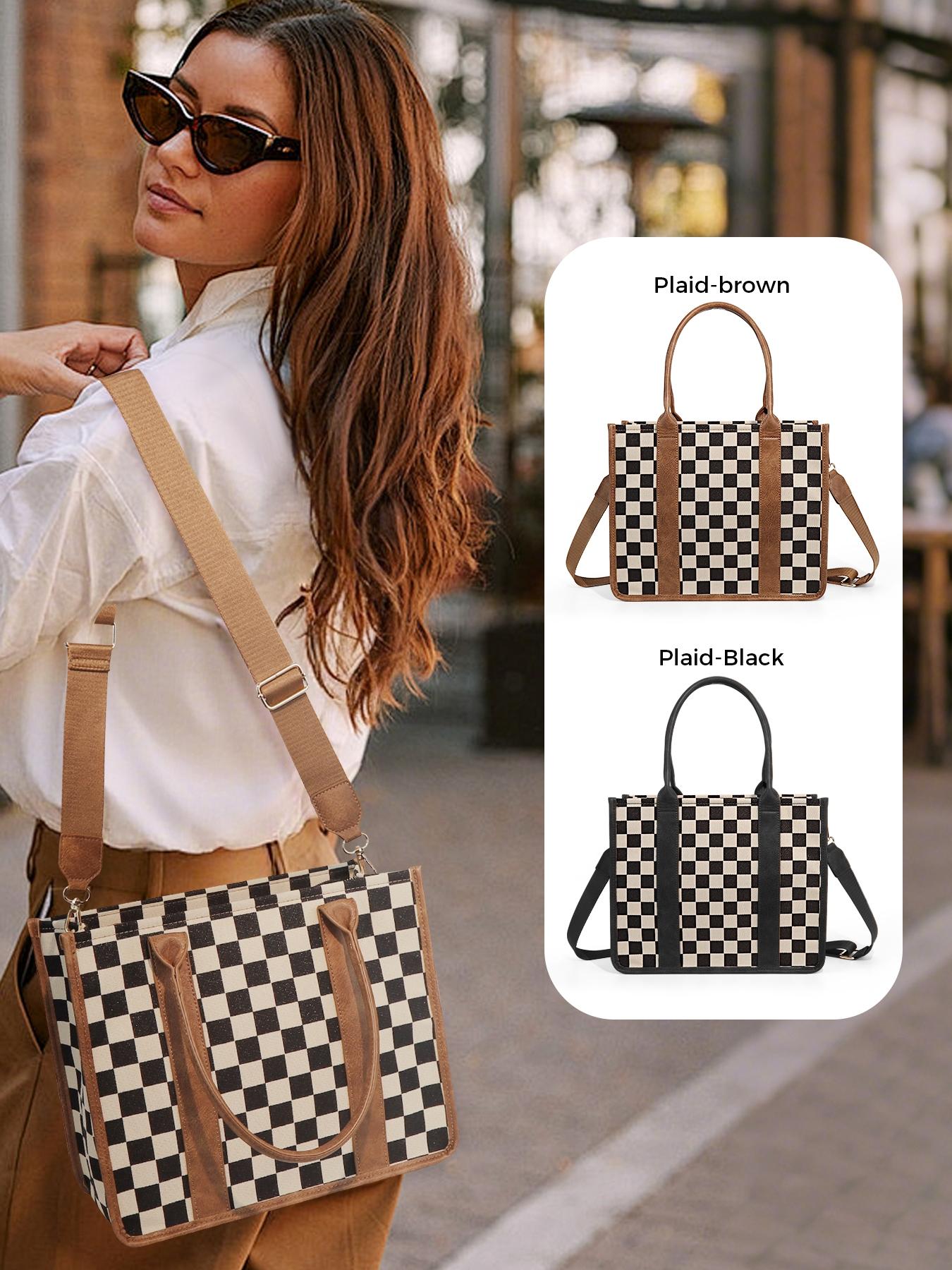 Large Women'S Casual Plaid Checkered Crossbody Shoulder Bag with Adjustable Detachable Strap, Large Capacity Fashion Tote Bag for Women, Versatile High-quality Daily Commuting Bag, Parties|Stylish Handbag Shoulder Bag