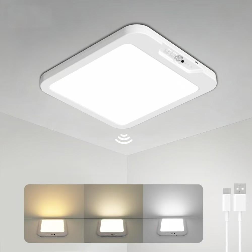 Smart Sensor Ceiling Light, Rechargeable Design, Adjustable Brightness & Color Temperature, Dual Sensing for Hallway, Stairs, Closet, Bathroom