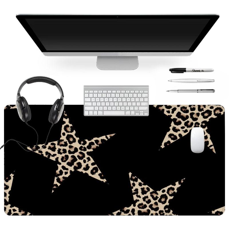 Extra Large Black Leopard Star Mouse Pad Stylish Gaming Mouse Pad 35x16 Inch Computer Keyboard Mousepad Suitable for Families, Offices and Schools. Perfect Gift for Family Members and Friends Desk Accessories