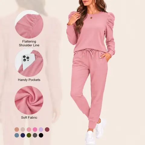 Imily Bela  Sweatsuits for Women 2 Piece Outfits Puff Long Sleeve Crewneck Pullover Sweatshirt Jogger Lounge Set