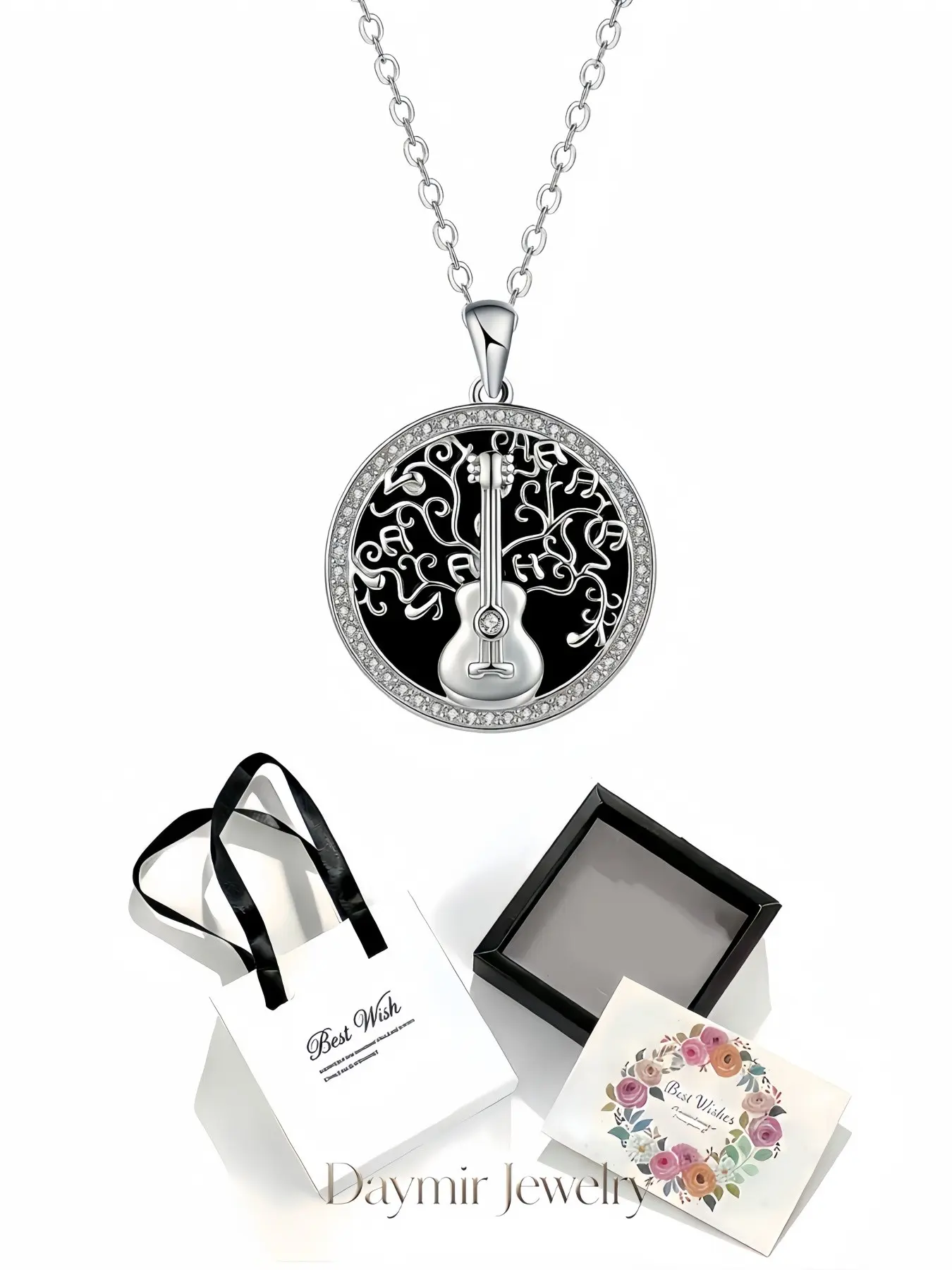 Distinctive Resin Violin Music‑Tree Rhinestone Pendant Necklace for Women, Exquisite Drawer‑Style Jewelry Box, Nice Gift for Birthdays, Mother’s Day, Valentine’s Day, Christmas and Anniversaries