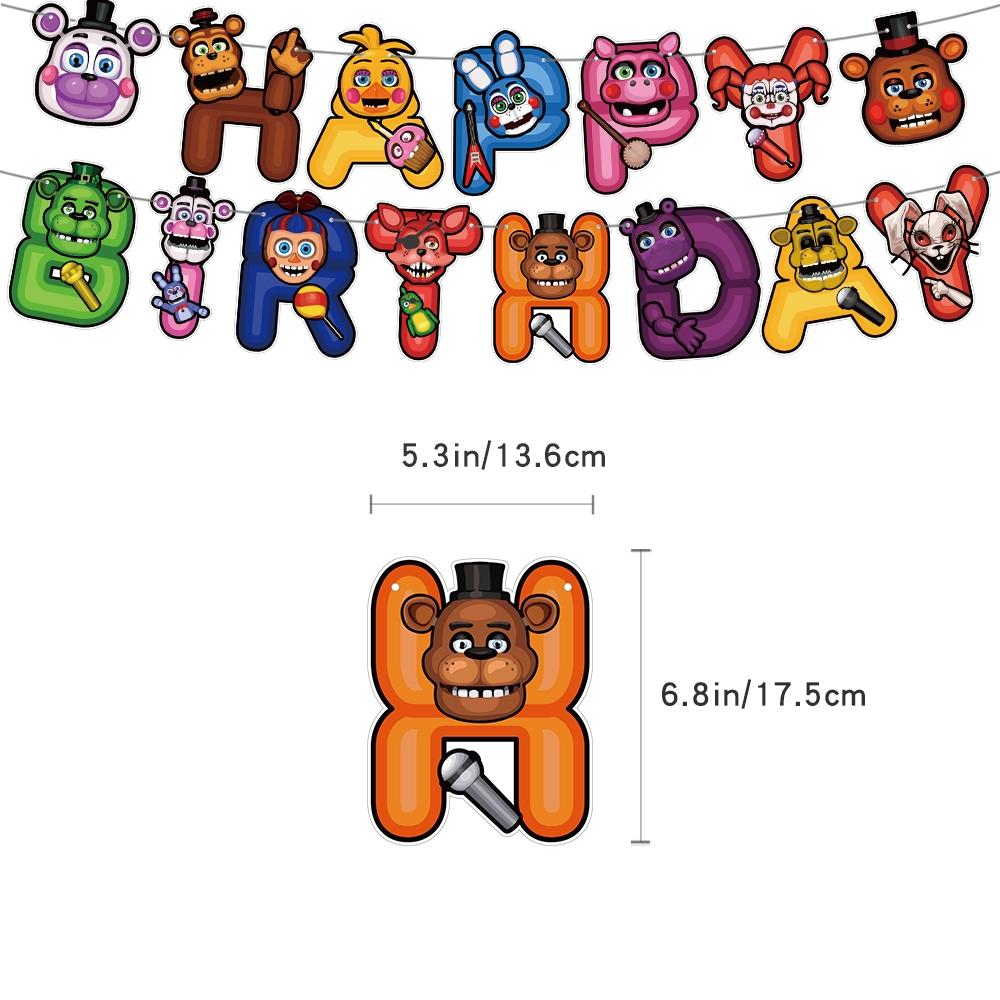 New popular FNAF Party Supplies Full Kit - FNAF Series Character Printed Balloons, Cake Insert Toppers and Happy Birthday Hanging Banner for Horror Game Themed Birthday Celebrations