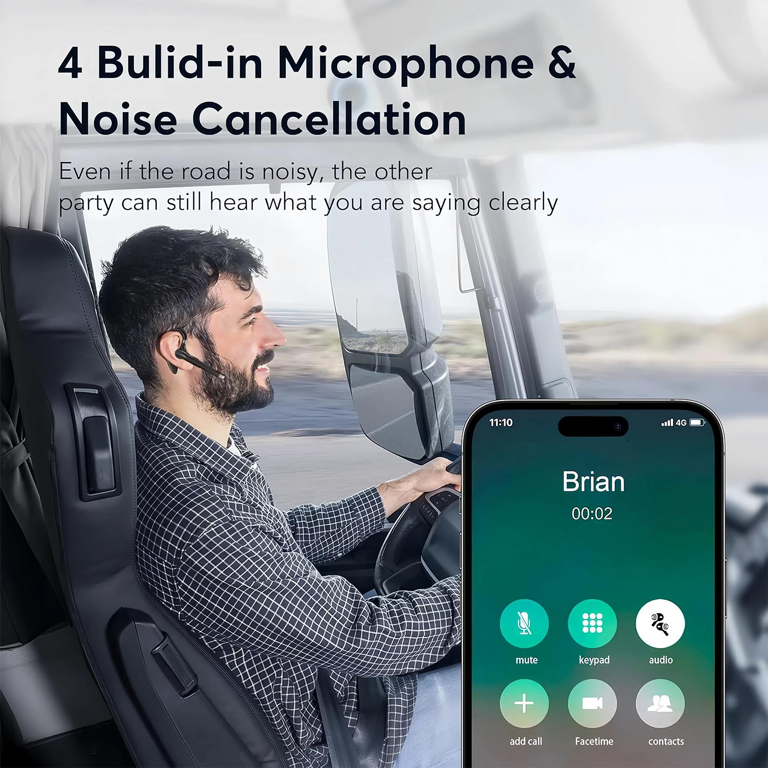 Single Ear Wireless Headset with Mic, Bluetooth Headset, 1 Count EarHook Design Earphone with Power Display Charging Case, HiFi Stereo Noise Canceling Headphone, Electronic Gift