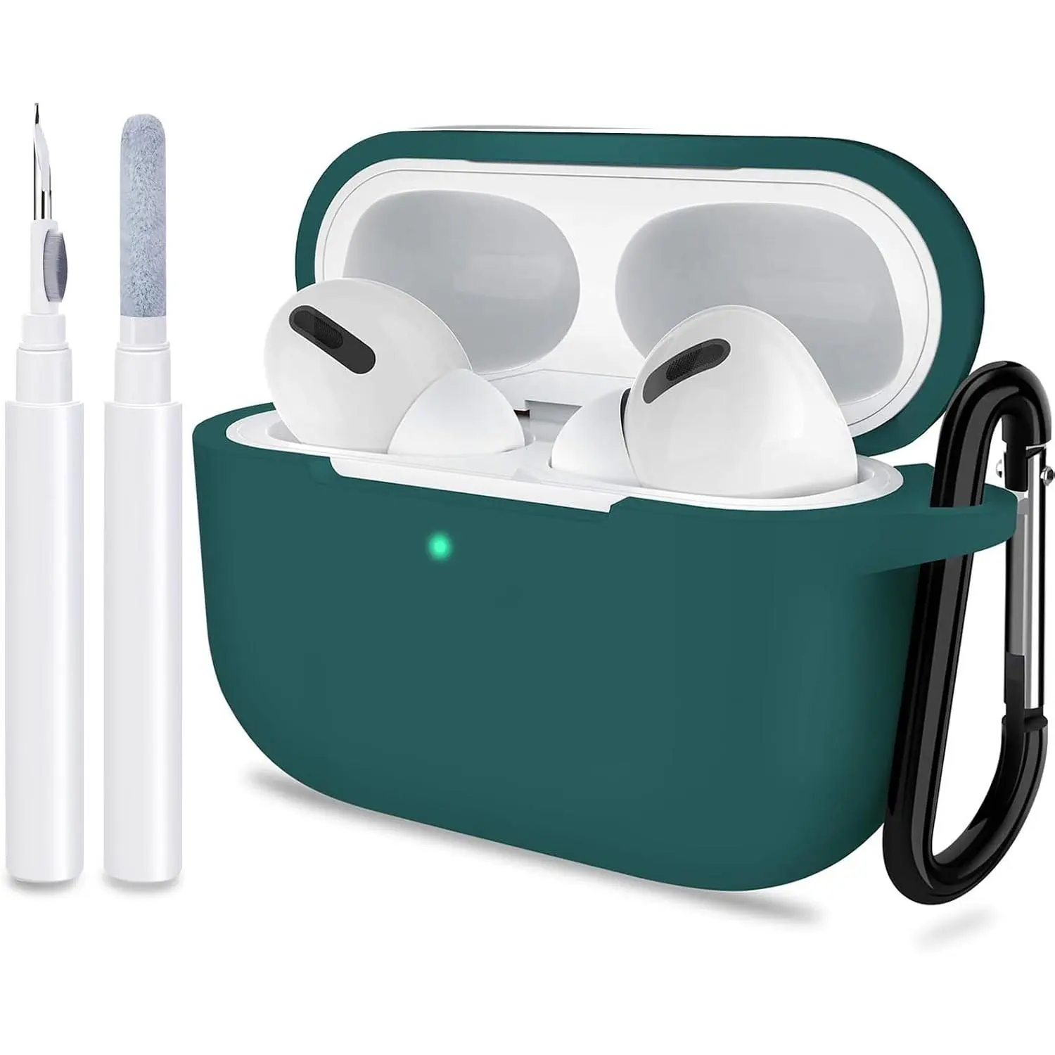 for AirPods Pro 1st/2nd Generation Case Cover, Protective Silicone Skin Accessories with Keychain for Women Men for Apple AirPods Pro 2019/2022 Charging Case,Front LED Visible-Midnight Green