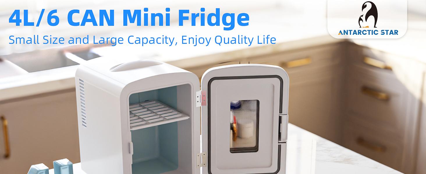 Electactic Mini Compact Refrigerator with Gaming Light, 4L Capacity/6 Cans Portable Mini Fridge, for Bedroom,Car,Office and Dorm, Small Cooler for Cosmetics, Beverage and Food, White