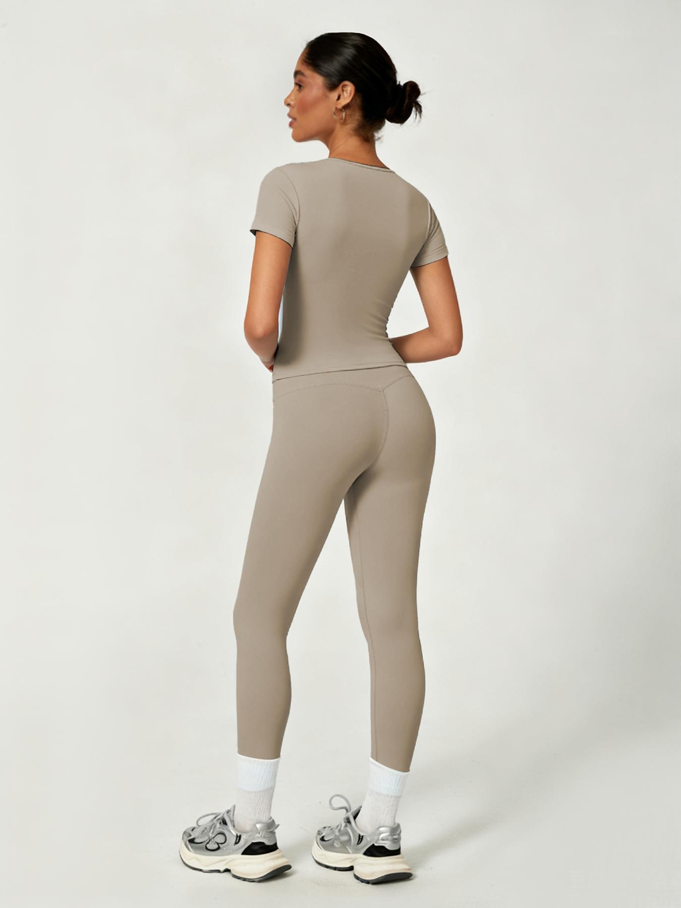 Women's Sporty Yoga Set, Soft Breathable Short-Sleeve Top & Skinny Elastic Pants, Sportswear for Fitness, Running and Outdoor Activities