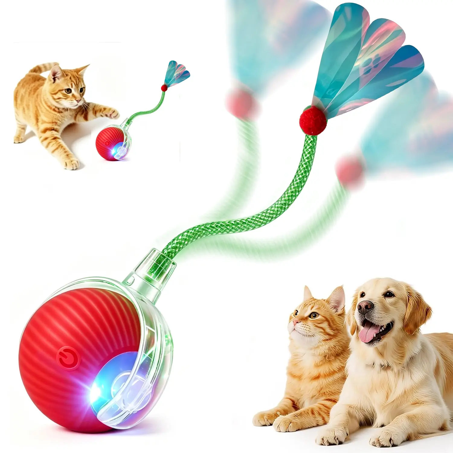 Interactive Cat Turbo Auto-Rolling Toy Ball - 3-Inch Diameter, 100% Safe Food-Grade Silicone, Motion-Sensor Obstacle Avoidance, 500mAh 2-Hour Full Charge, Auto Sleep Mode, Kitten Exercise Toy (Red)