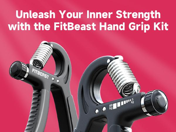 5 Pack FitBeast Funny Hand Grip Strengthener Workout Kit Forearm Grip Adjustable Resistance Hand Gripper, Finger Exerciser, Finger Stretcher, Grip Ring & Stress Relief Grip Ball for Athletes