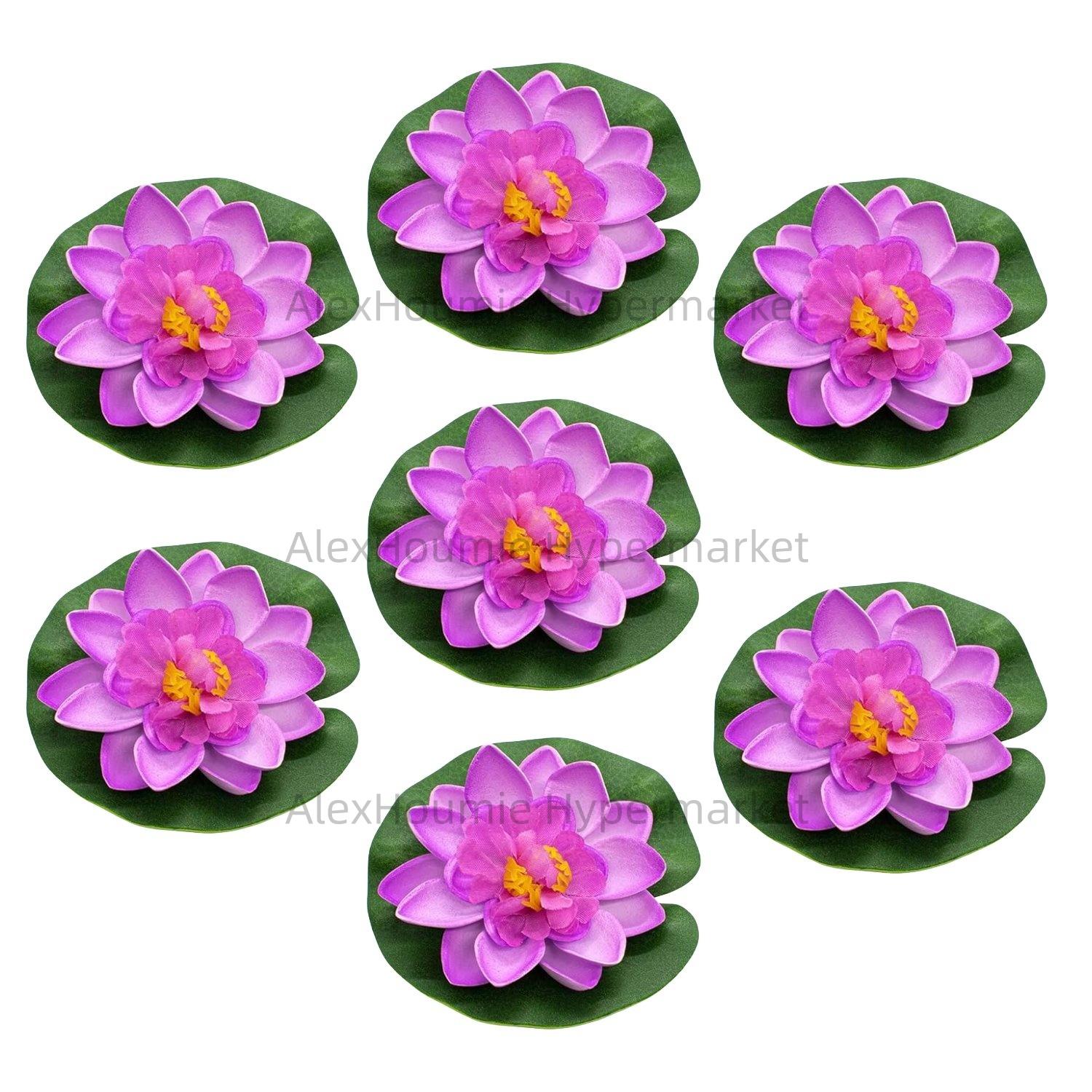 7 PCS Artificial Floating Foam Lotus Flower with Water Lily Pad Lifelike Ornament Perfect for Home Garden Pond Decor Decorations