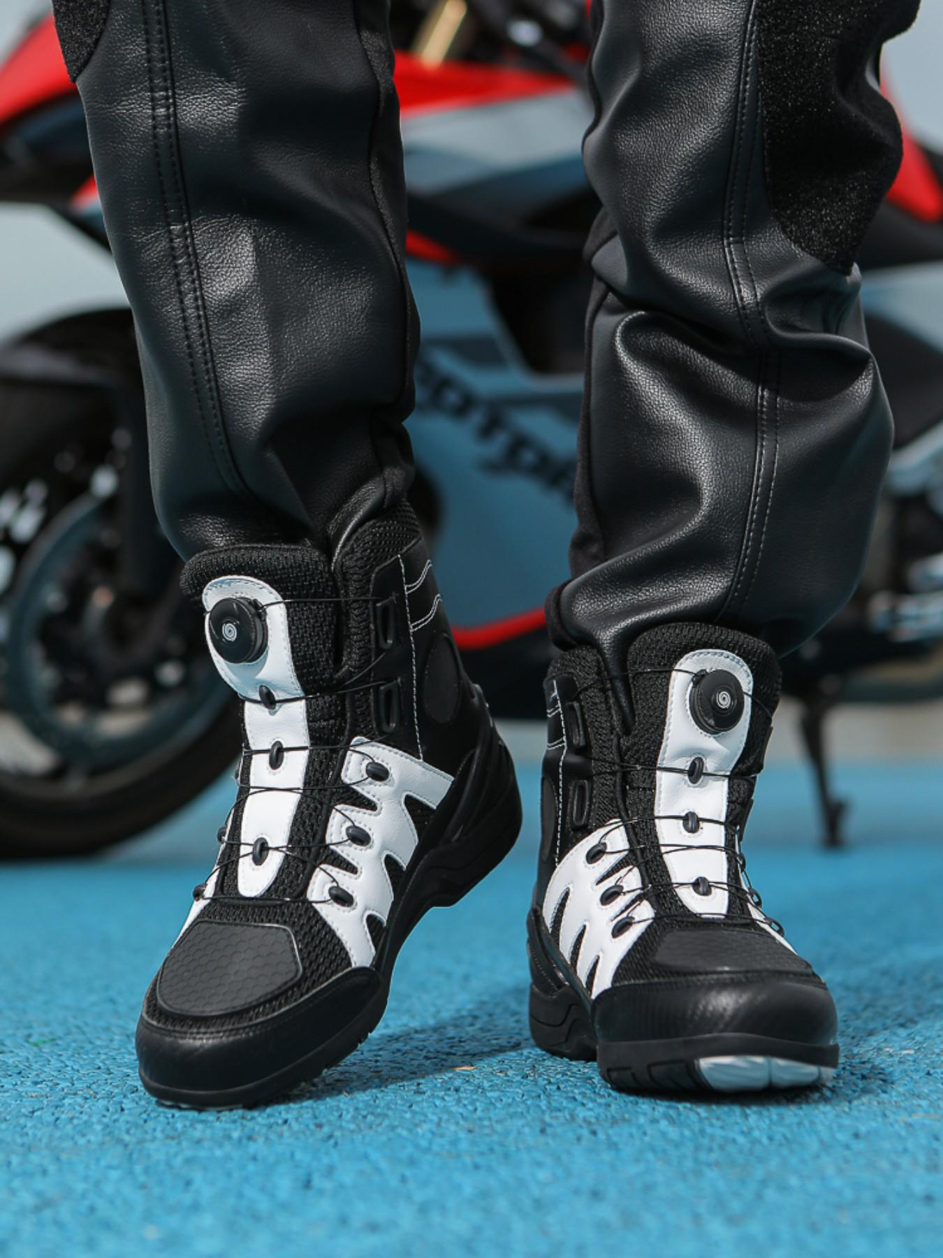 Men's Motorcycle Riding Boots, Anti-Slip Durable Comfortable Racing Shoes, Waterproof Protective Design, Ideal for Motorbike Enthusiasts