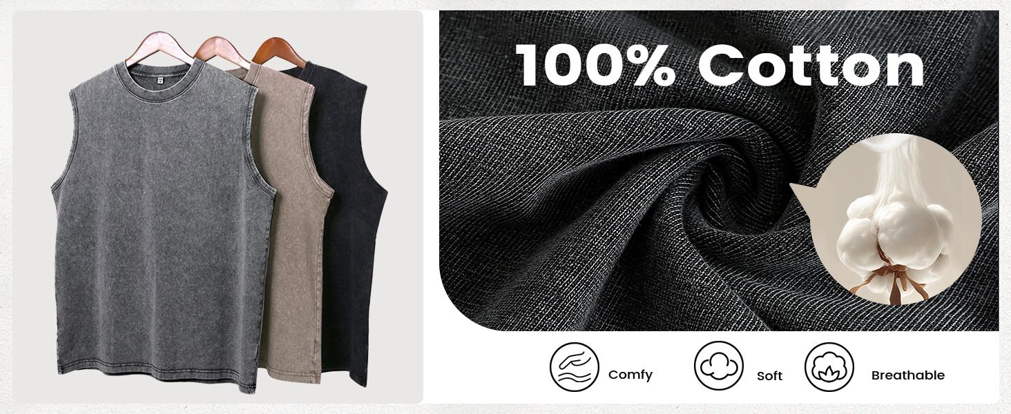 Gihuo Unisex Cotton Workout Tank Tops Sleeveless Acid Wash Tshirts Cut Off Muscle Shirts Loose Fit Running Gym Tees Unisex Vest T-shirt for Men & Women Classic Menswear Soft Baggy Outfits Oversized Stylish Vintage